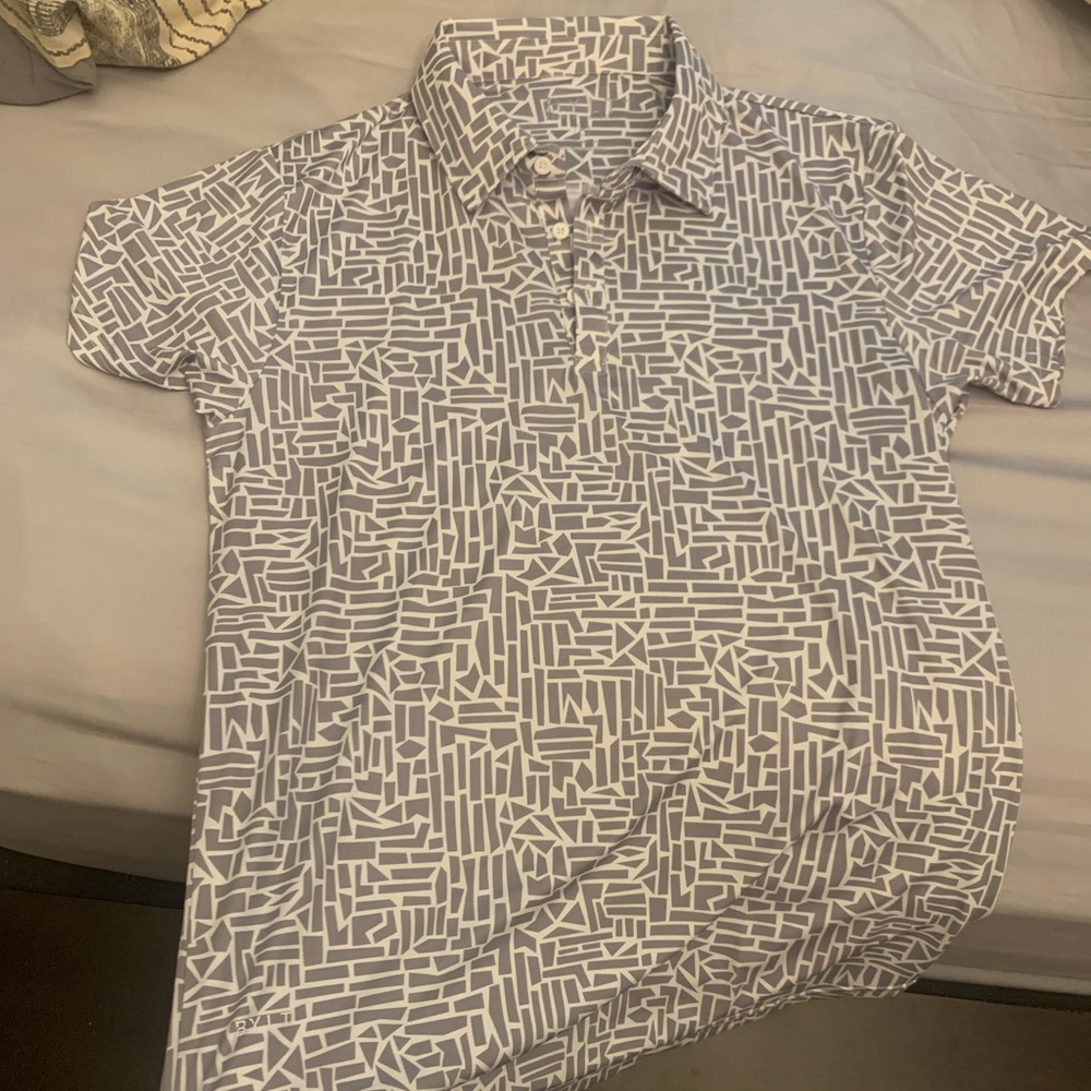 BYLT polo, gray pattern, new without tags, never worn